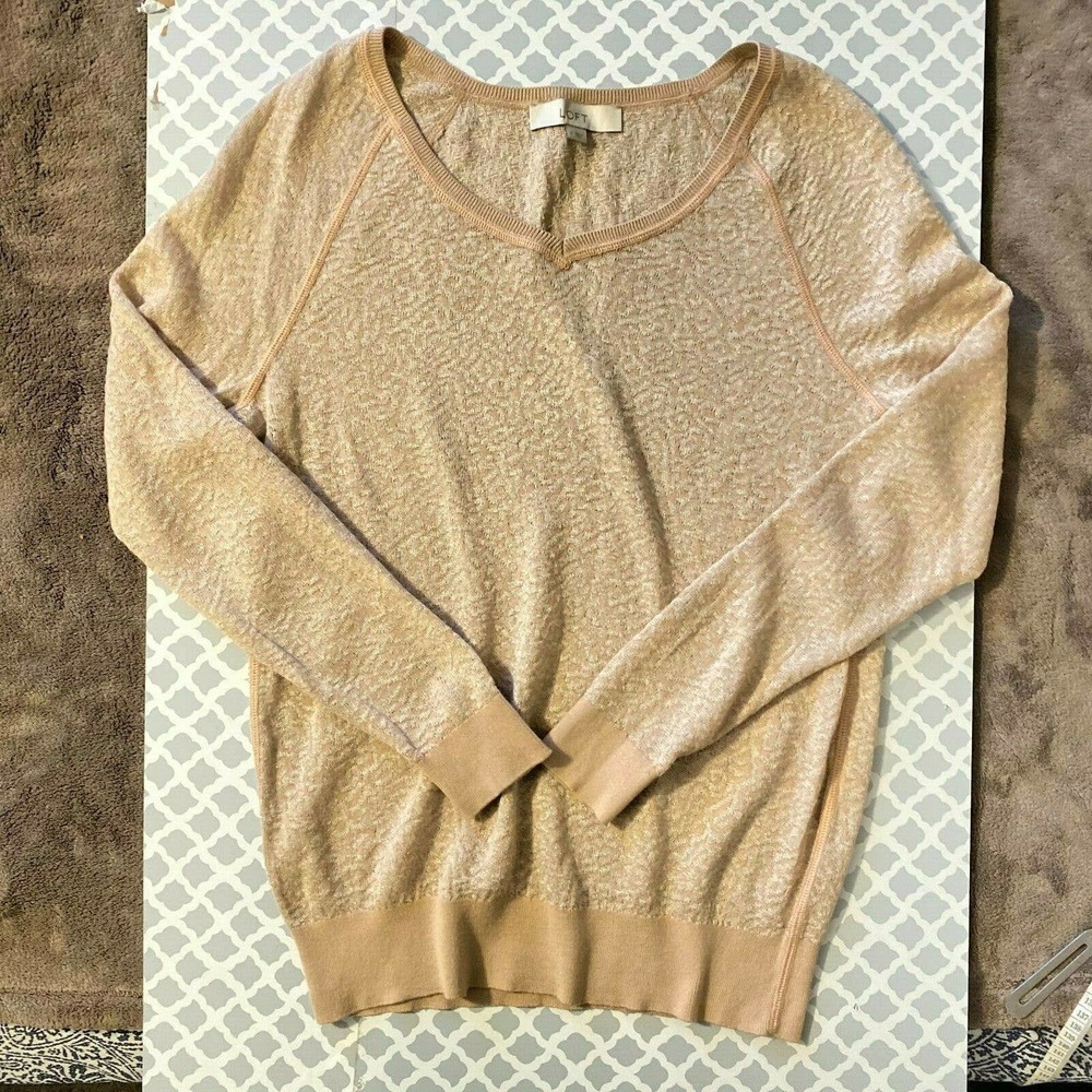 Loft Long Sleeves Size Small Top Knitted‎ Shimmer Blush  Sweater Light weight - Picture 3 of 10